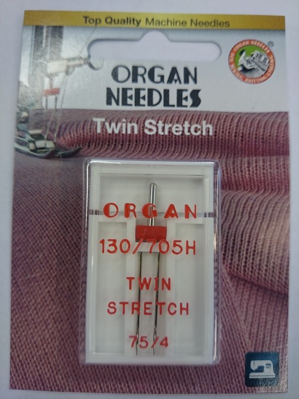 Organ symaskinnål - 1 st., Tvilling Stretch 4 mm, str. 75