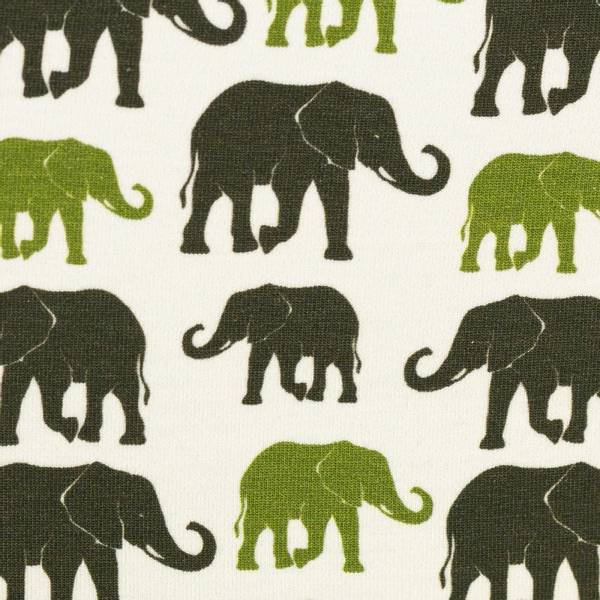 Bilde av Bomullsjersey - 3 cm khaki elefant på offwhite
