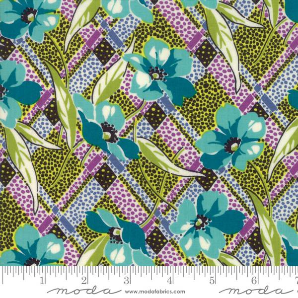 Bilde av Remix - 5 cm blomsterhoder på lime-lilla-sort retromønster