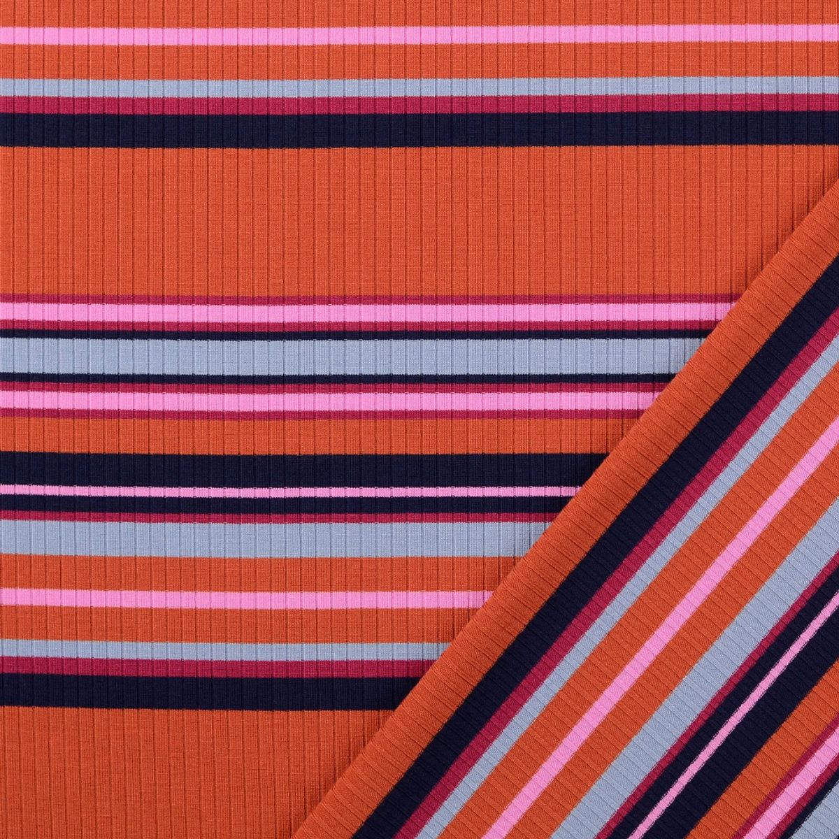 Ribbjersey - retro striper, teglrød-rosa m. blå