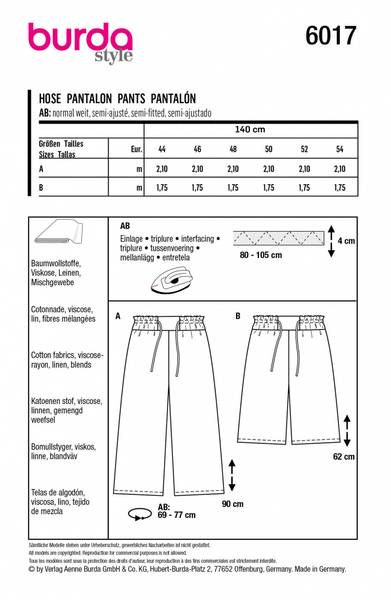 Bilde av 6017 - Burda 44-54 - sommerbukse lang & knelang