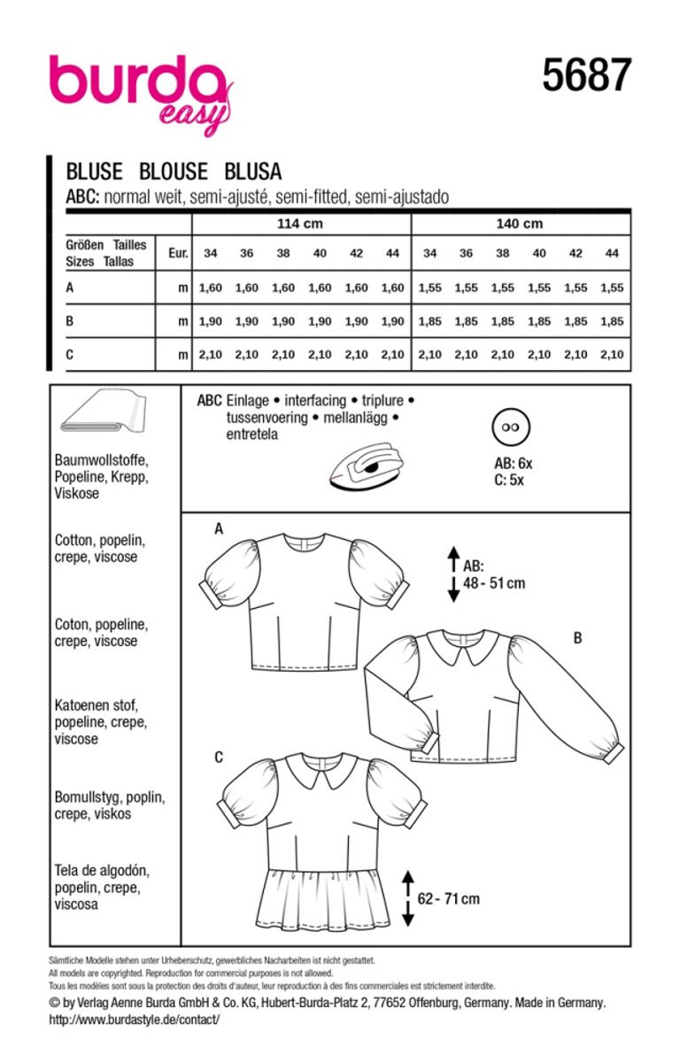 5687 - Burda - bluse m/ pufferme