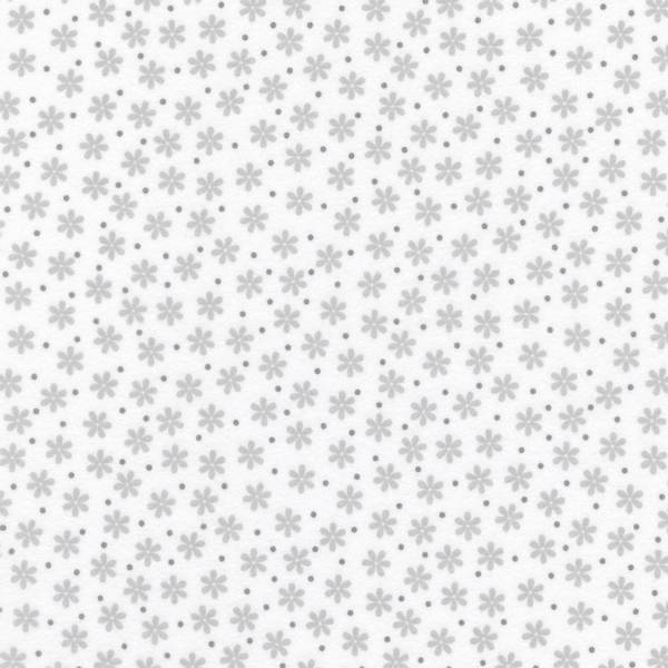 Bilde av Flanell - 1 cm lysgrå blomster på hvit