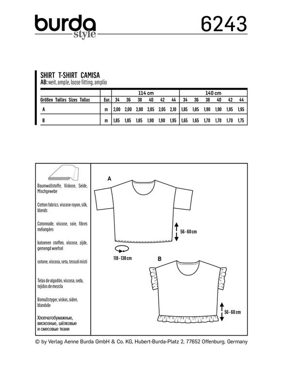 6243 - Burda - T-shirt m vidde