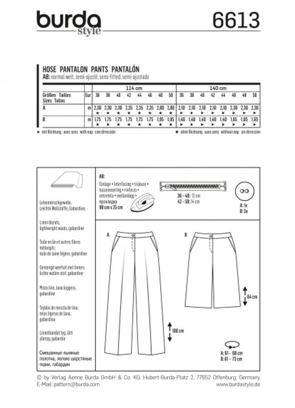 6613 - Burda - Bukse med vidde