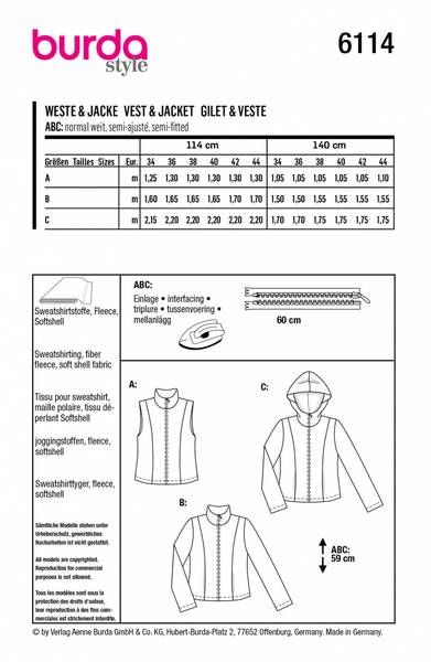 Bilde av 6114 - Burda - Jakke og vest m/u hette