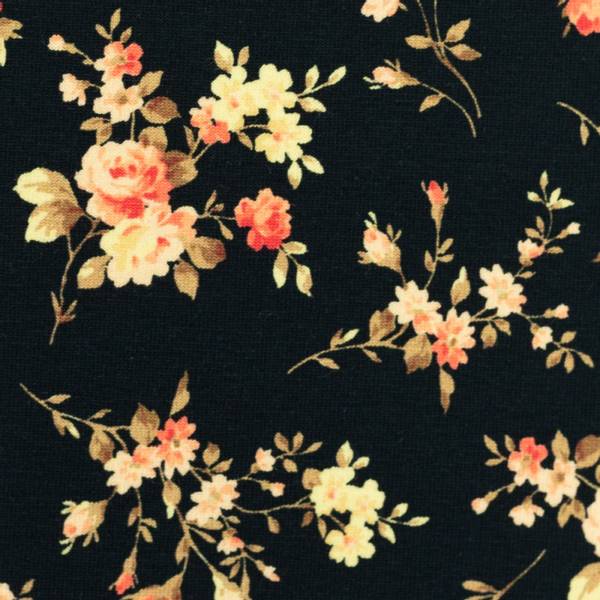 Bilde av Bomullsjersey - 4 cm blomsterbukett på sort