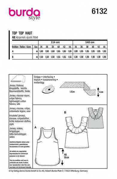Bilde av 6132 - Burda - topp m/u volanghals