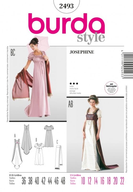 2493- Burda - historisk kjole Josephine
