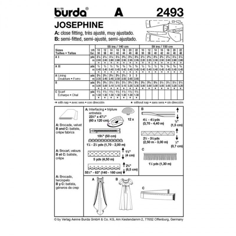 2493- Burda - historisk kjole Josephine