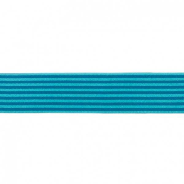 Bilde av Myk strikk, 4 cm - petrol striper