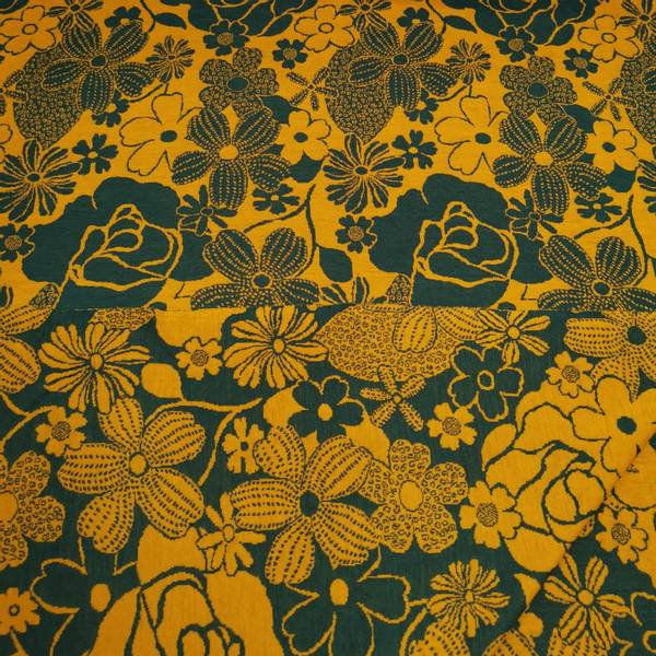 Bilde av Ull-jacquard jersey - 4-20 cm blomster, sennepsgul/ petrol