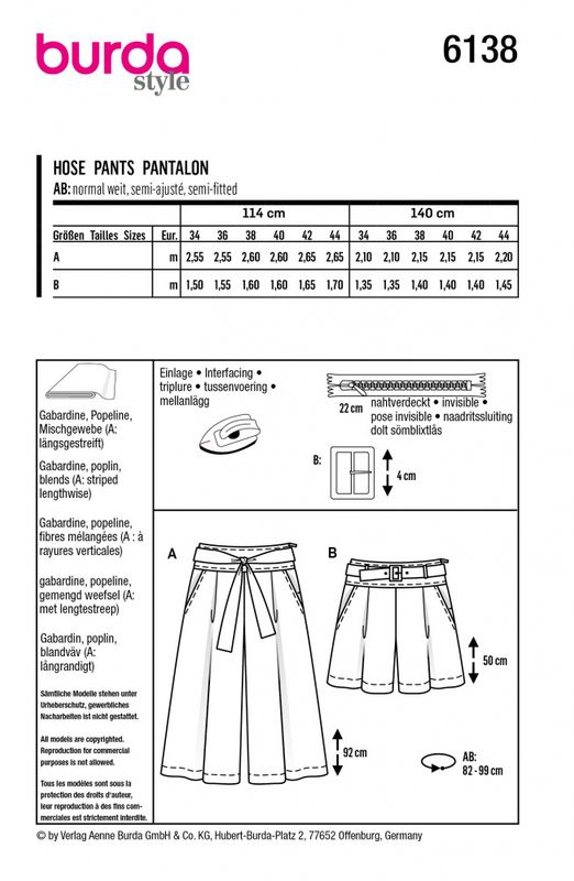 6138 - Burda - Bukse/shorts m/ vidde