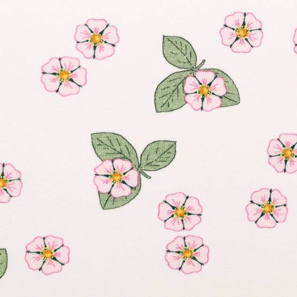 Bilde av Bomullsjersey - 15 mm rosa blomster på hvit