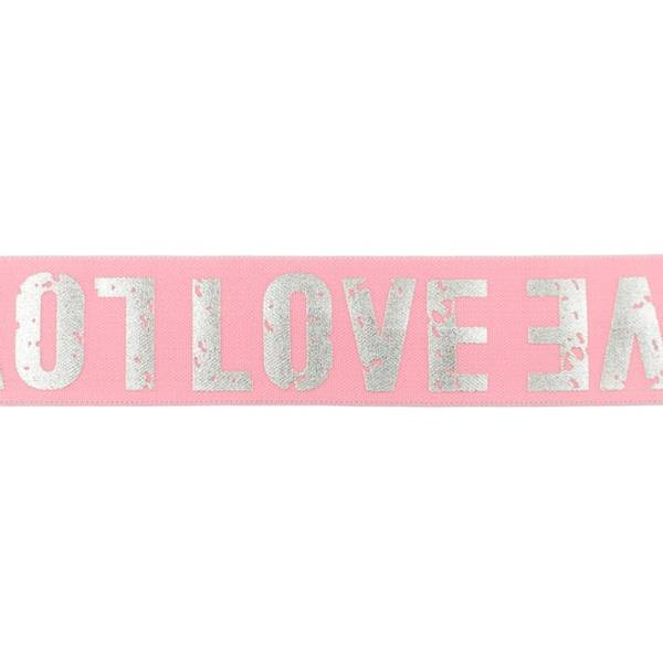Bilde av Myk strikk, 4 cm - Love - sølv på rosa