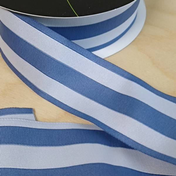 Bilde av Vevd bånd, 2sidig, 35 mm, striper - dusblå-hvit