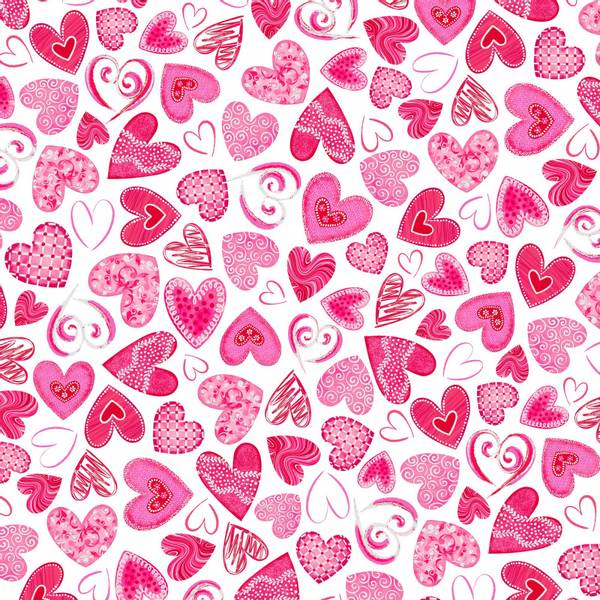 Bilde av Hugs & Kisses - rød-rosa hjerter på hvit