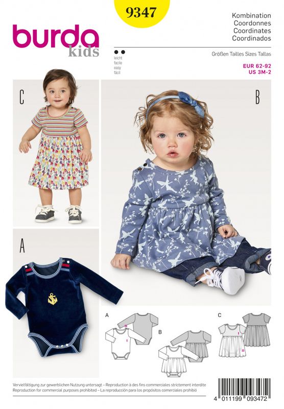 9347 - Burda - baby kombinasjon - body