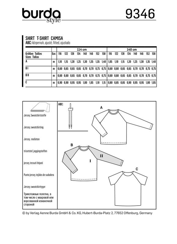 9346 - Burda - raglangenser/ -t-skjorte