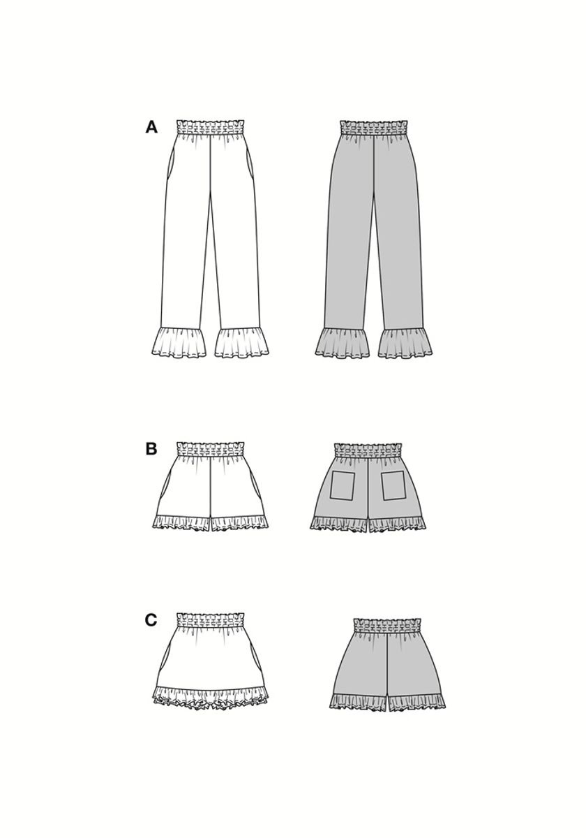 5631 - Burda - Bukse & shorts m/ rynkekappe