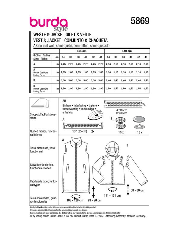 5869 - Burda - Jakke / vest med avtagbare ermer