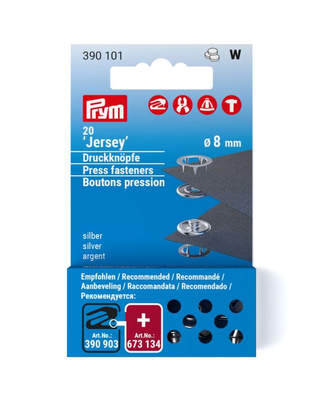 Jersey-trykknapper 8 mm, sølv ring - refill