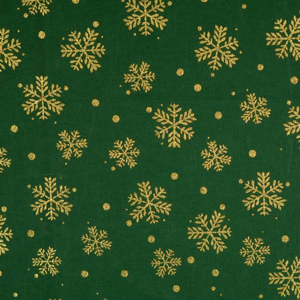 Bilde av Julebomull, gullglitter, grønn - snøfnugg