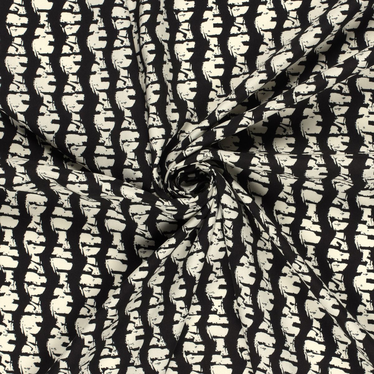 Viskose poplin - abstrakt striper, sort/offwhite