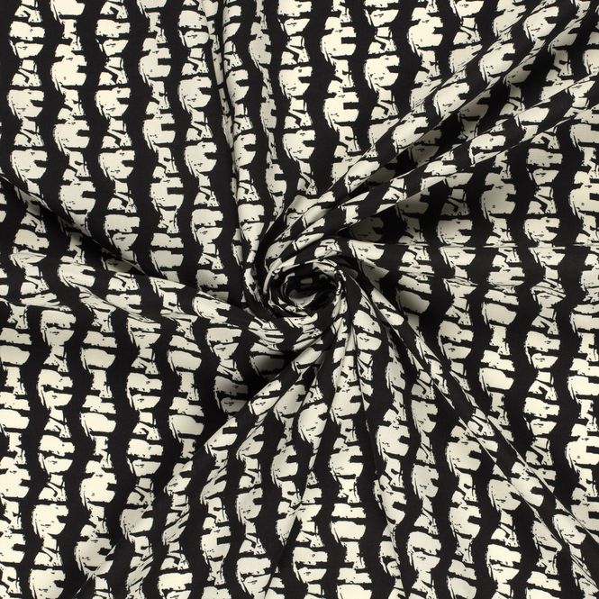 Hovedbilde Viskose poplin - abstrakt striper, sort/offwhite