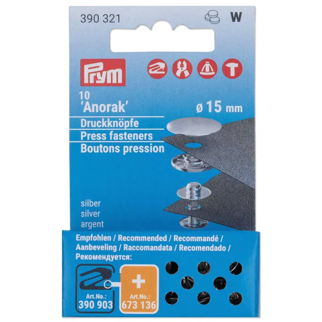 Hovedbilde Anorakk-trykknapper, 15 mm, sølv kappe - refill