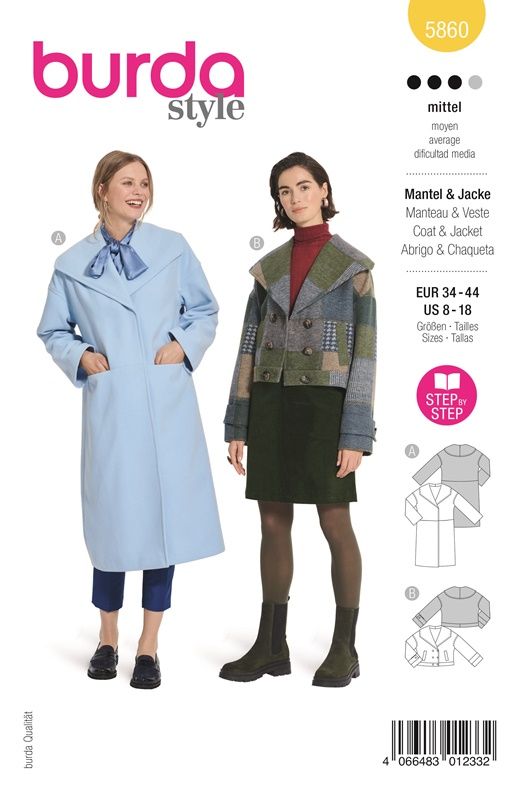 5860 - Burda - Jakke & kåpe med stor krage
