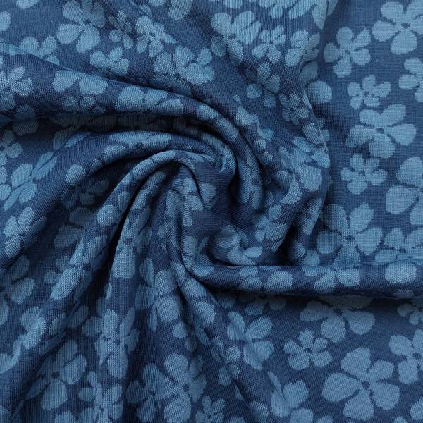 Bilde av Ull-jacquard jersey - blomster, lys/mørk jeansblå