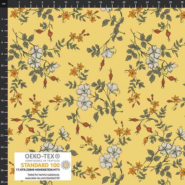 Bilde av Avalana bomullsjersey - 15 mm oransje blomster på gul