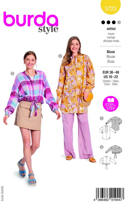 Hovedbilde 5723 - Burda - bluse m/ sløyfe, 2 lengder