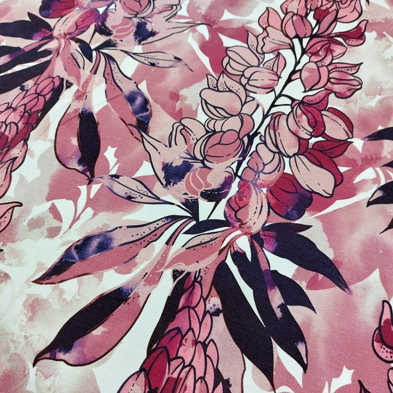 Viskosejersey – blomster i ranker, rosatoner