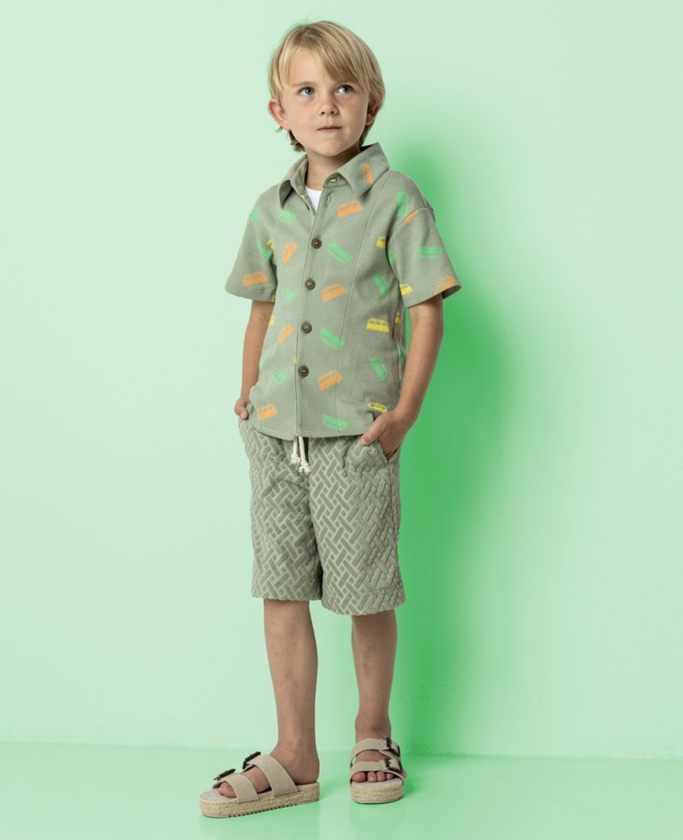 Vaffeljersey - biler, lys khaki