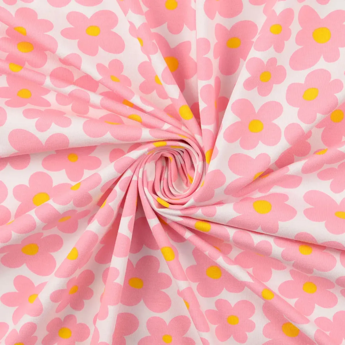 Bomullsjersey - retroblomster, rosa