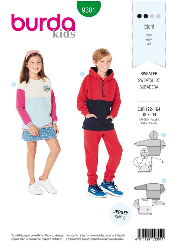 9301 - Burda - sweatshirt/ genser m inndeling