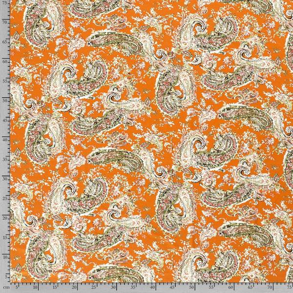Bilde av Viskosejersey - 12 cm flerfarget paisley på brent oransje