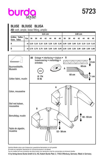 Hovedbilde 5723 - Burda - bluse m/ sløyfe, 2 lengder