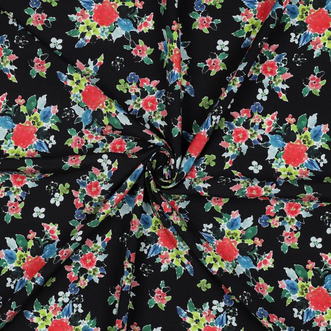 Hovedbilde 90 cm Vevd viskose - blomsterbukett, sort