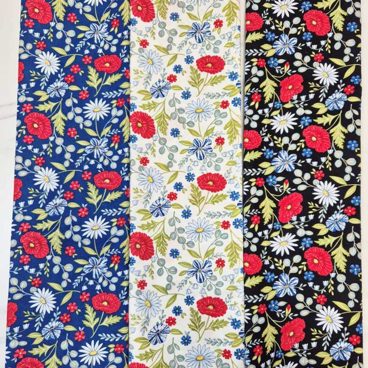 Stoffpakke, vevd bomull - Red, White & Bloom