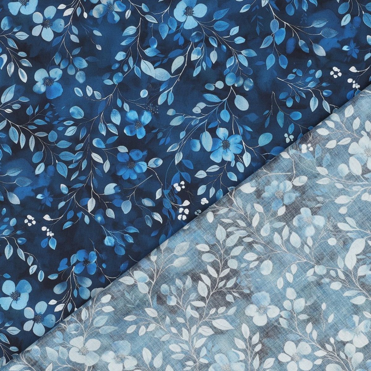 Bomullspoplin - blomster blå