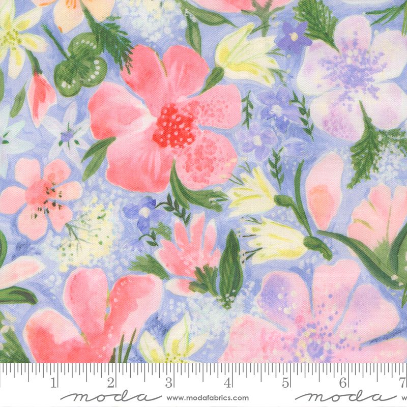Sweet Cecily - akvarellblomster på lysblå