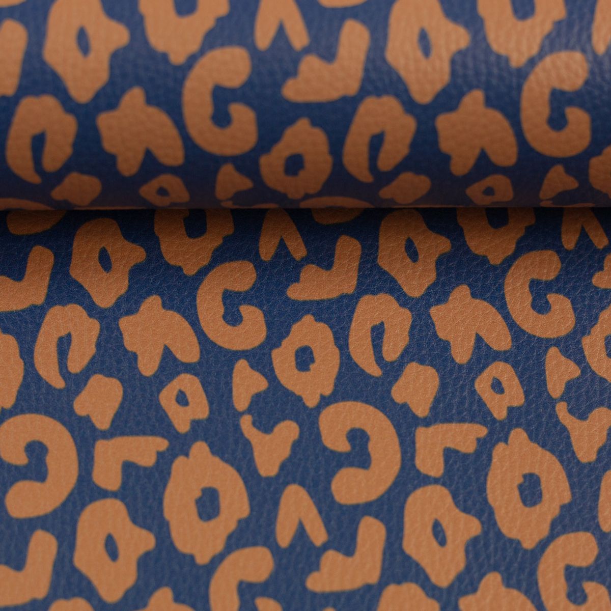 Imitert skinn, vinyl - Leopard, jeansblå/brun