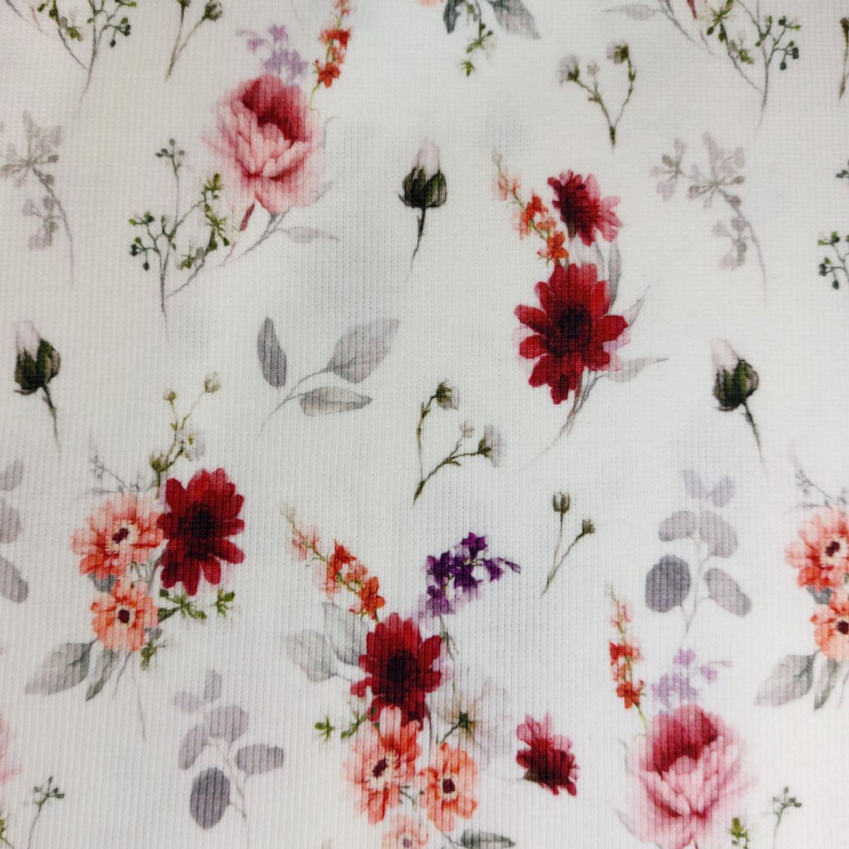 Ribbestrikket jersey - blomsterbukett