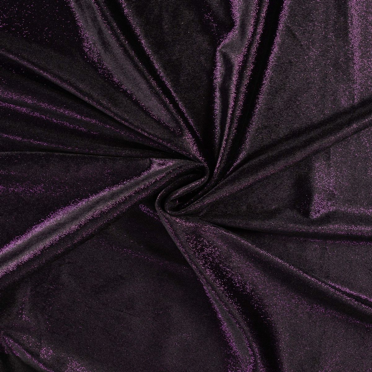 Stretch-velour - Sort m/ lilla glitter